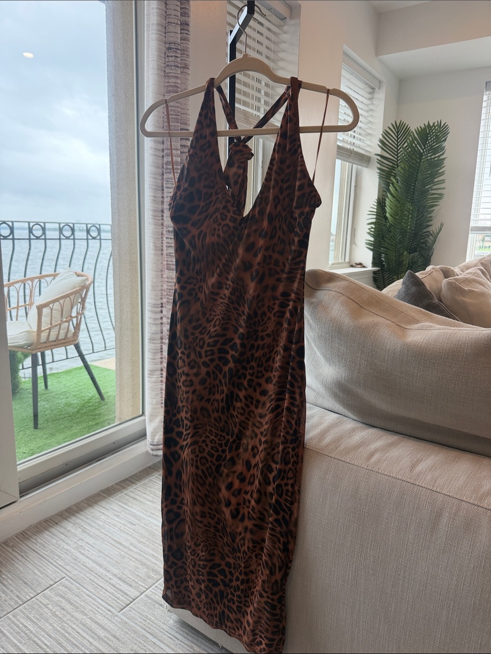 AKIRA Brown Leopard-Print Slip Dress
